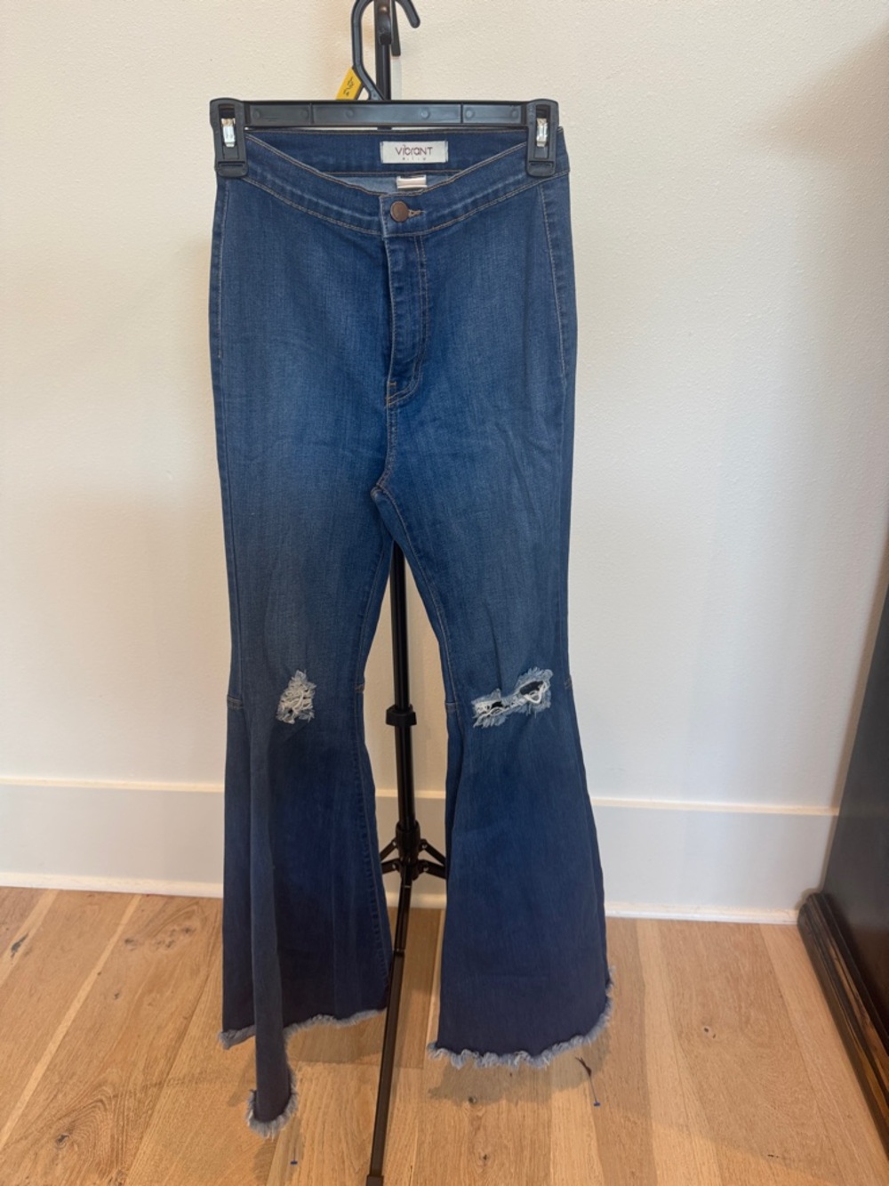 Vibrant Dark Blue Distressed Flare Jeans